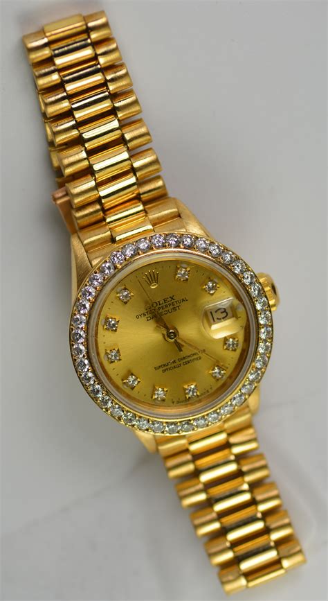 diamond bezel rolex ladies|18k gold ladies Rolex watch.